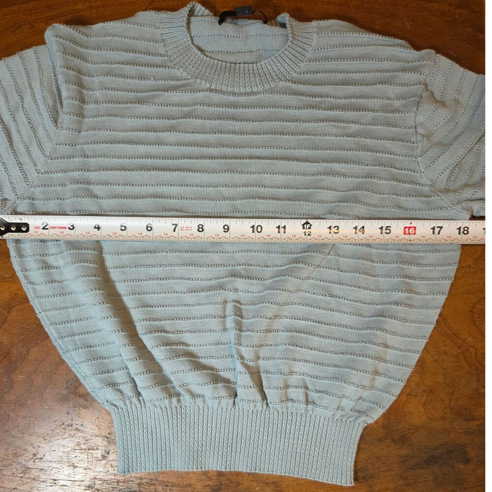 Frye Ribbed Knit Sweater Sage Blue Short Sleeve Crewneck - Picture 5 of 6